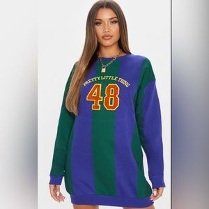 PrettyLittleThing Blue Stripe Rugby sweatshirt dress size 2